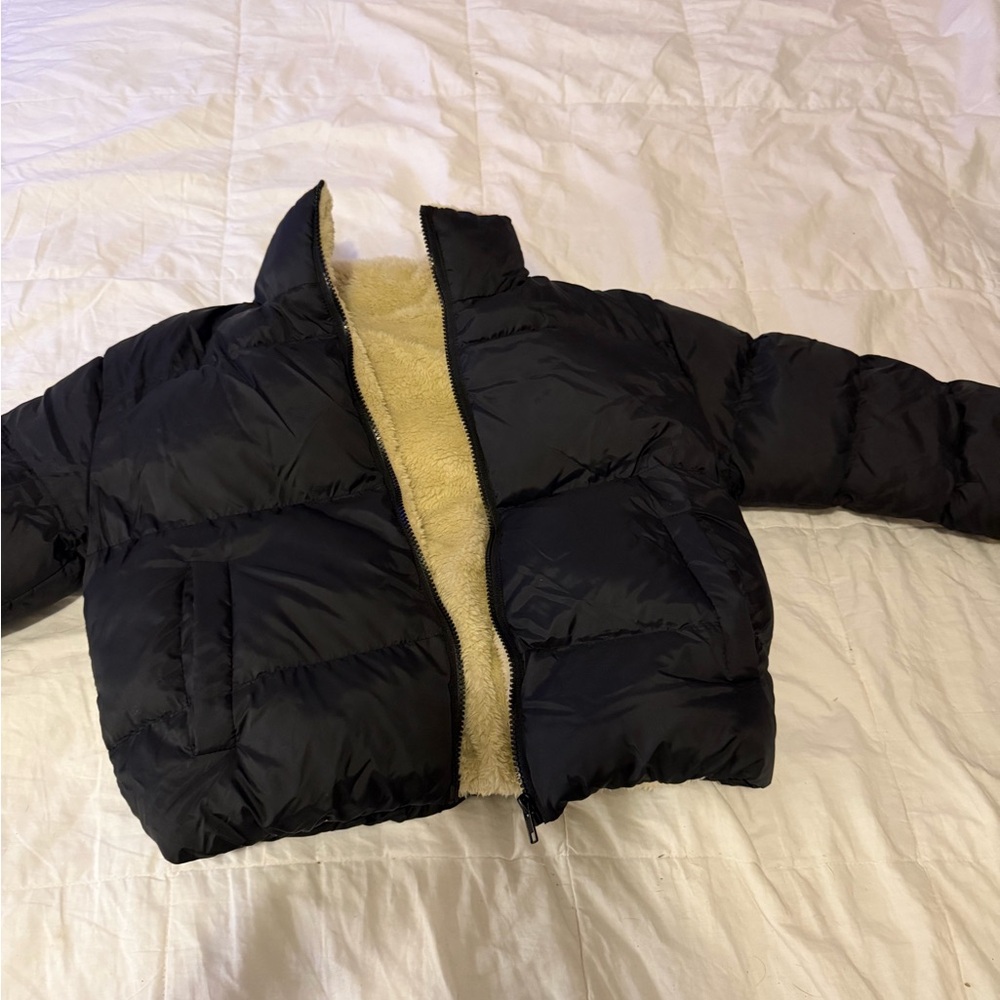 Black Puffer Jacket with Cream Lining
